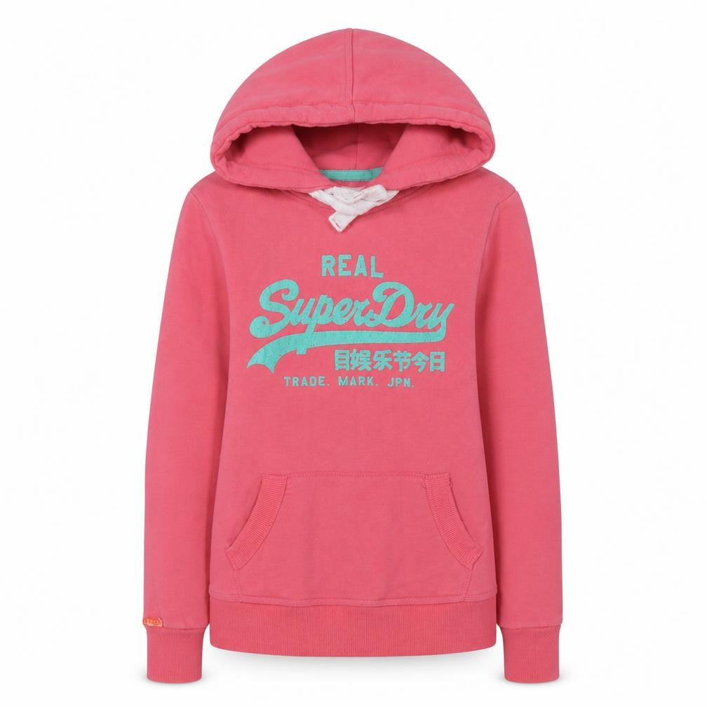 Superdry Women Pink XS Pullover Hoodie Cotton Logo Print