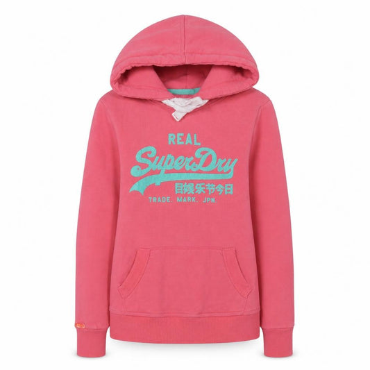 Superdry Women Pink XS Pullover Hoodie Cotton Logo Print