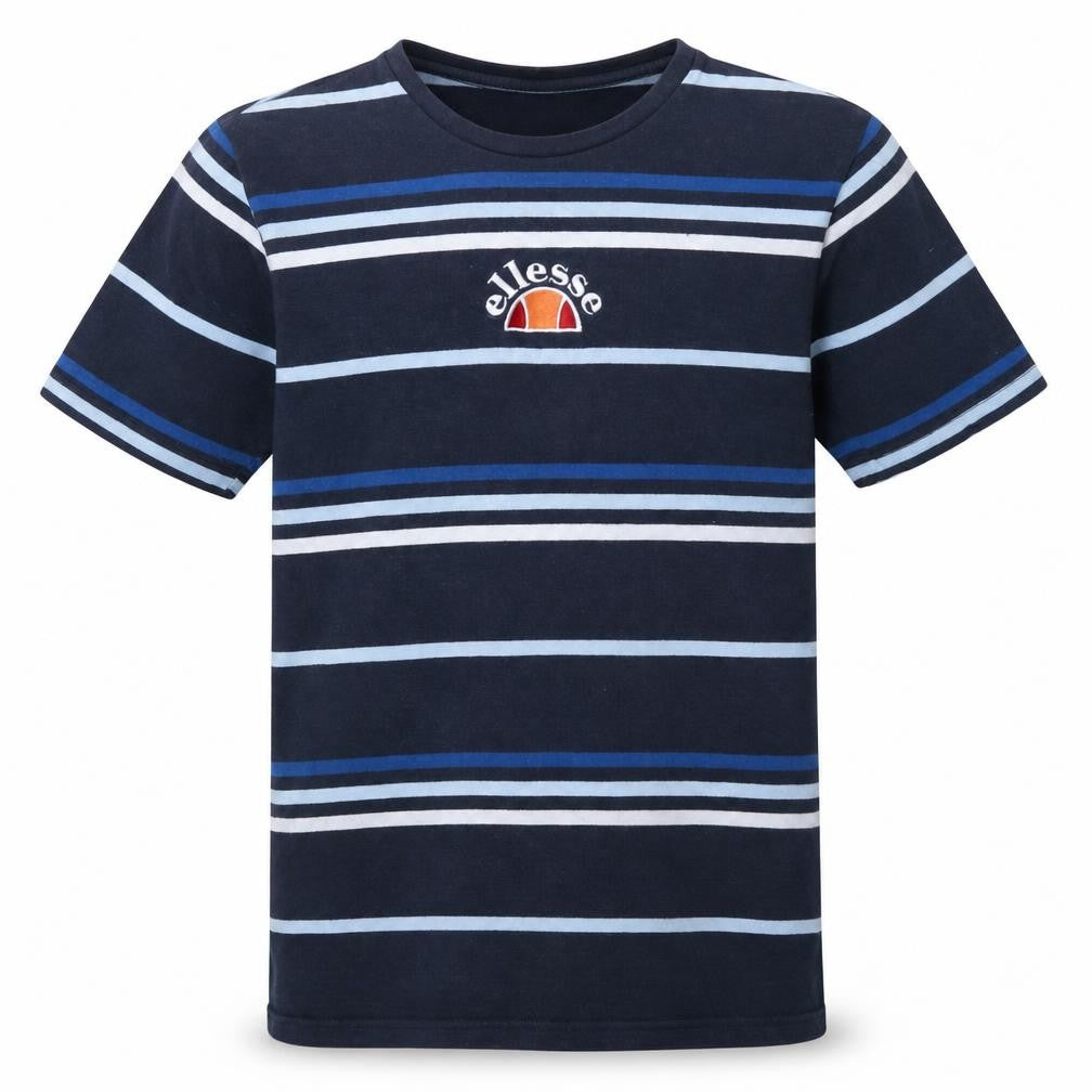 Ellesse Men's Navy Blue Striped Cotton Crew Neck T-Shirt L