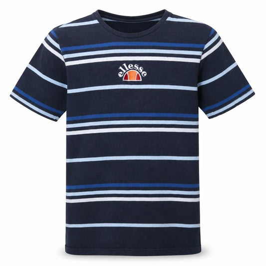 Ellesse Men's Navy Blue Striped Cotton Crew Neck T-Shirt L