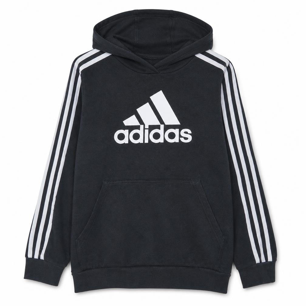 Adidas Boys Black Pullover Hoodie 13-14 Years Fleece Lined Logo Sweatshirt