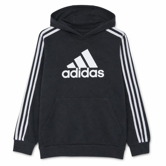 Adidas Boys Black Pullover Hoodie 13-14 Years Fleece Lined Logo Sweatshirt