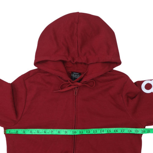 Adidas Women’s Red Full Zip Hoodie L Logo Print Drawstring Cotton Blend