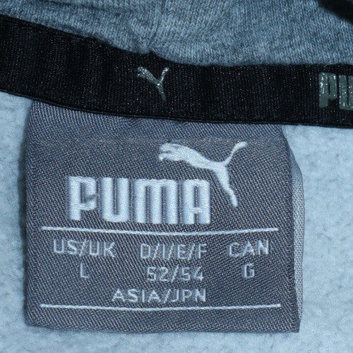 Puma Mens Grey Pullover Hoodie L Fleece Logo Hooded Sweatshirt