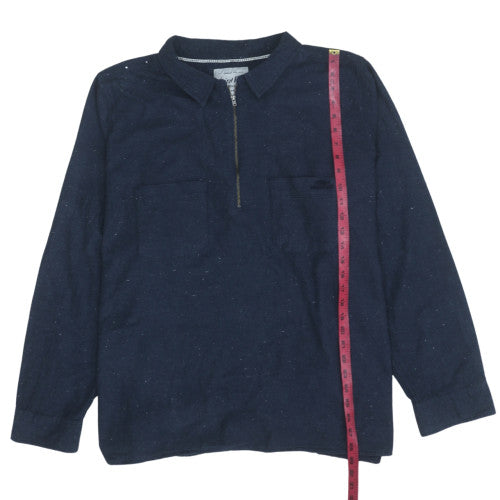 Weird Fish Men's Blue Henley 1/4 Zip Sweatshirt Size L