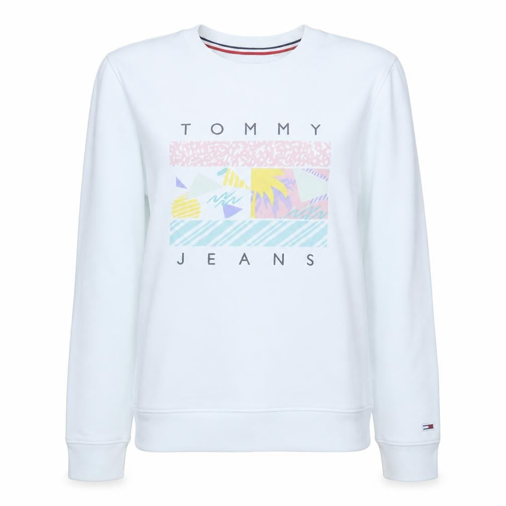 Tommy Jeans Women White Cotton Crew Neck Pullover Sweatshirt M