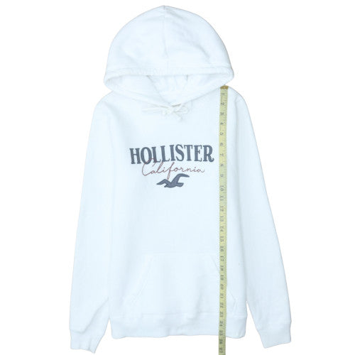 Hollister Women White Pullover Hoodie Medium Cotton Blend Logo Design