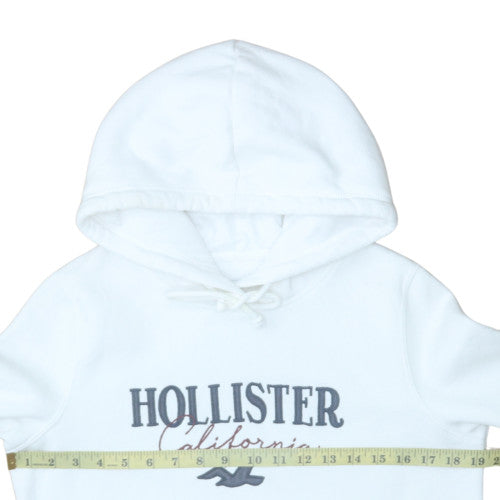 Hollister Women White Pullover Hoodie Medium Cotton Blend Logo Design