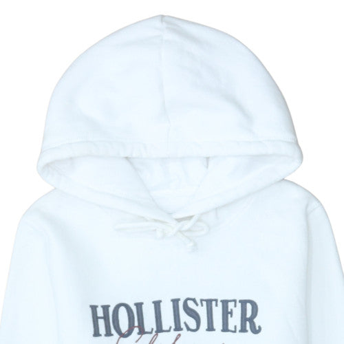 Hollister Women White Pullover Hoodie Medium Cotton Blend Logo Design
