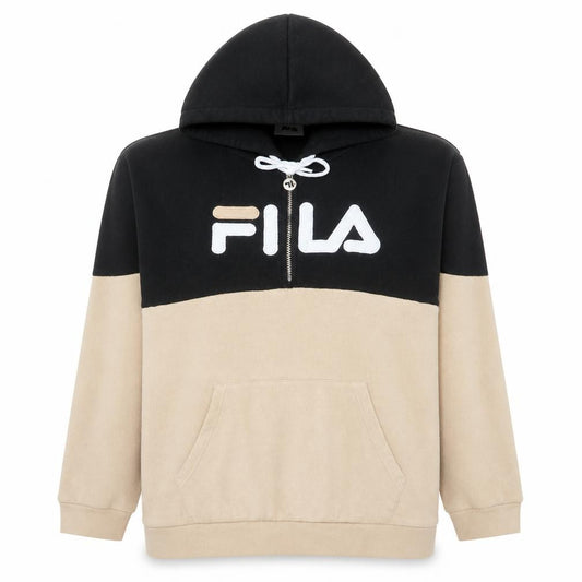 Fila Women's Beige & Black Pullover Hoodie Size L14 Cotton Blend