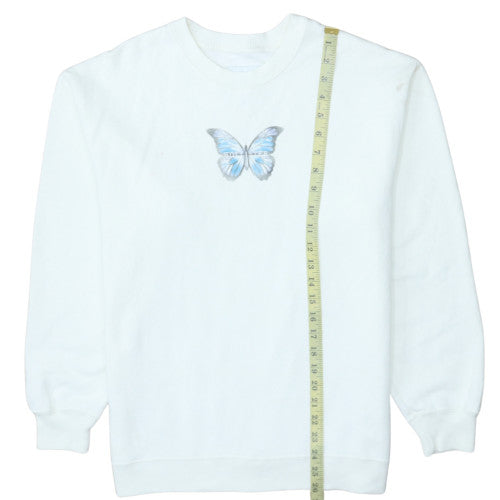 Hollister Women's White Butterfly Pullover Sweatshirt XS Relaxed Fit