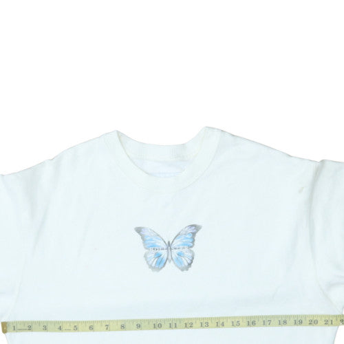 Hollister Women's White Butterfly Pullover Sweatshirt XS Relaxed Fit