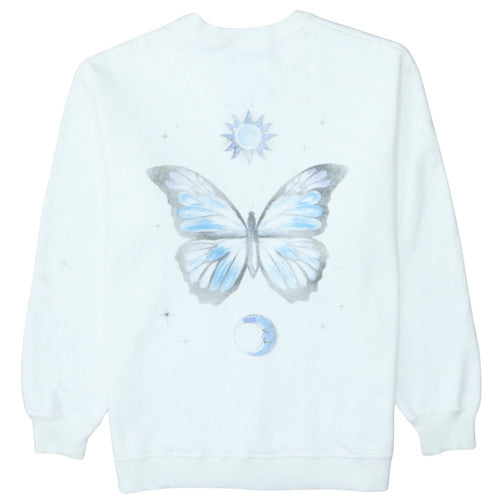 Hollister Women's White Butterfly Pullover Sweatshirt XS Relaxed Fit