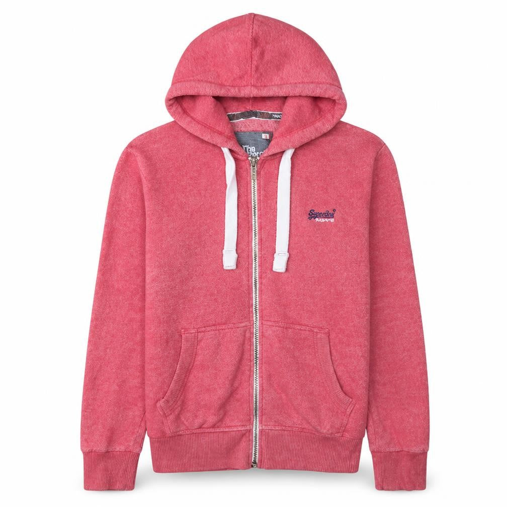 Superdry Men's Pink Full Zip Hoodie Size M Lightweight Hooded Sweatshirt
