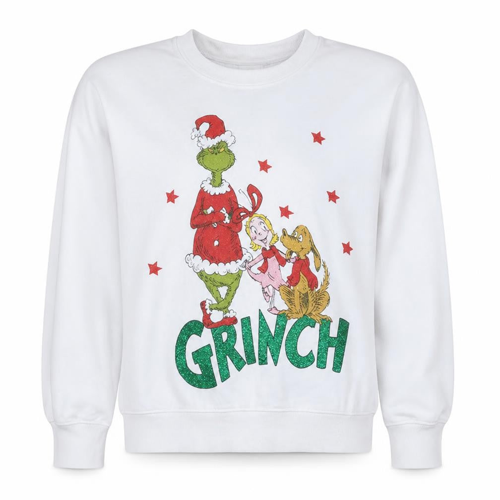 The Grinch White Christmas Sweatshirt Women 12-14 Pullover Crew Neck