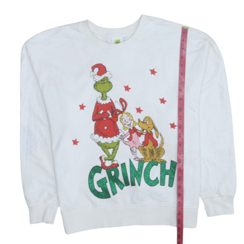 The Grinch White Christmas Sweatshirt Women 12-14 Pullover Crew Neck