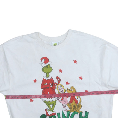 The Grinch White Christmas Sweatshirt Women 12-14 Pullover Crew Neck