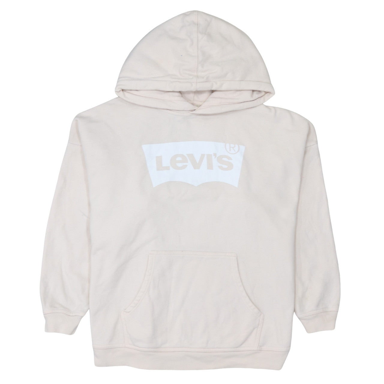 Levi's Men's Beige Pullover Hoodie M Logo Print Fleece Sweatshirt