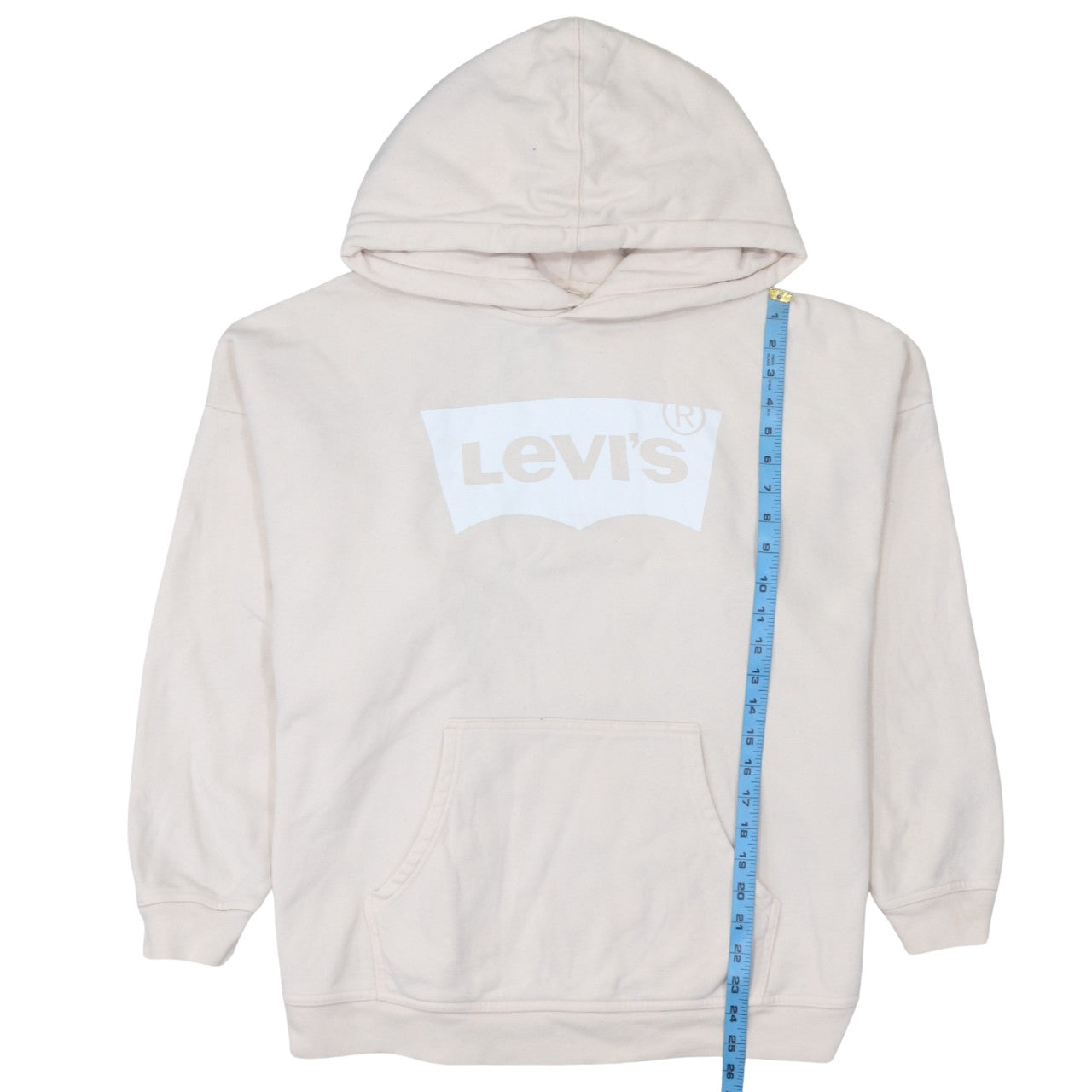 Levi's Men's Beige Pullover Hoodie M Logo Print Fleece Sweatshirt