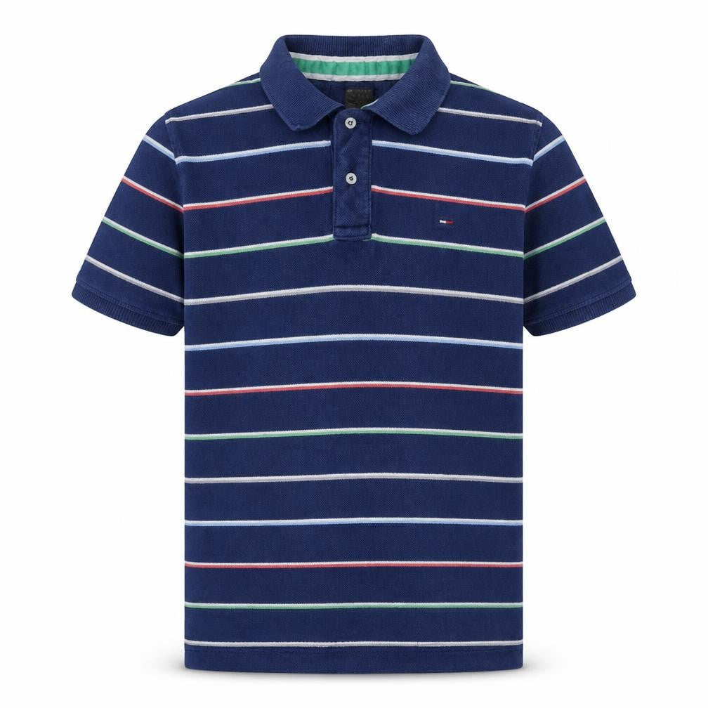 Tommy Hilfiger Men’s Blue Striped Cotton Polo Shirt Size M