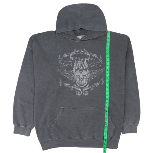 Men’s Grey Skull Graphic Pullover Hoodie Size M Fleece Gothic Style