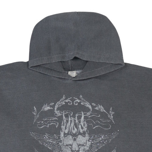 Men’s Grey Skull Graphic Pullover Hoodie Size M Fleece Gothic Style