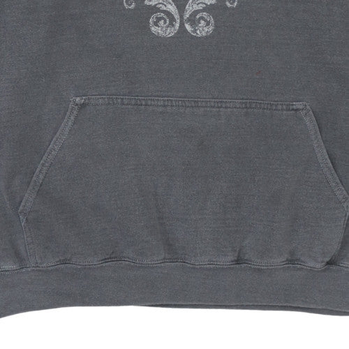 Men’s Grey Skull Graphic Pullover Hoodie Size M Fleece Gothic Style