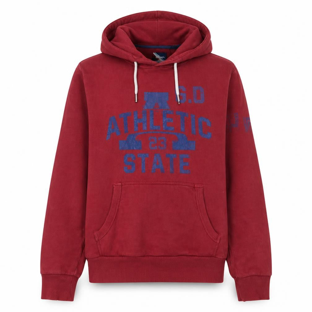Superdry Mens Red Pullover Hoodie Size M Fleece Logo Sweatshirt