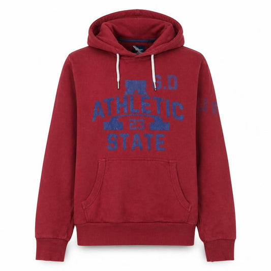 Superdry Mens Red Pullover Hoodie Size M Fleece Logo Sweatshirt