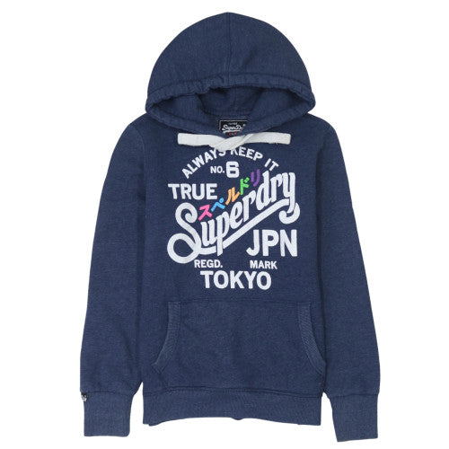 Superdry Men's Blue Pullover Hoodie L Graphic Logo Fleece