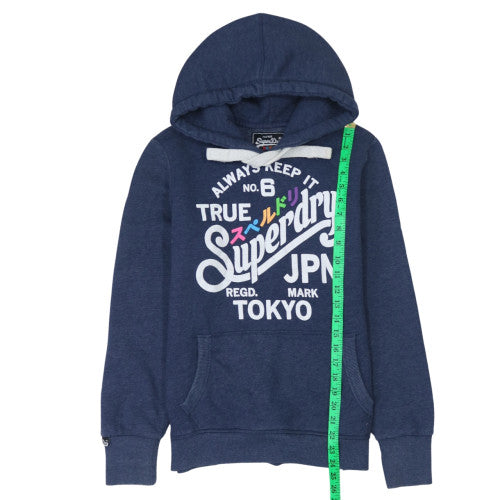 Superdry Men's Blue Pullover Hoodie L Graphic Logo Fleece