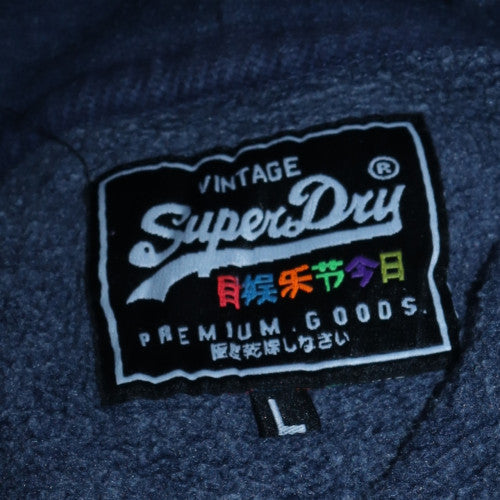 Superdry Men's Blue Pullover Hoodie L Graphic Logo Fleece