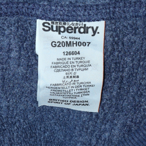 Superdry Men's Blue Pullover Hoodie L Graphic Logo Fleece