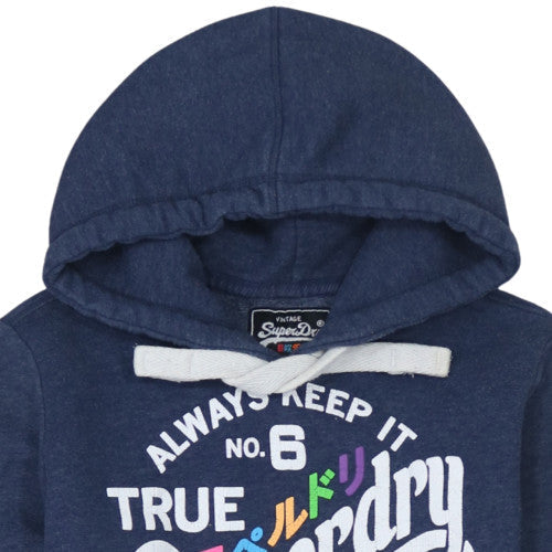 Superdry Men's Blue Pullover Hoodie L Graphic Logo Fleece