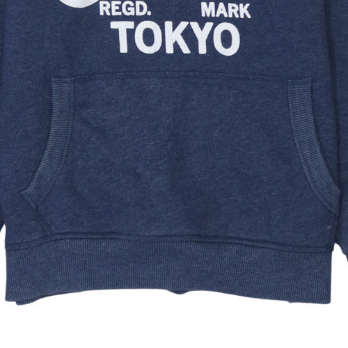 Superdry Men's Blue Pullover Hoodie L Graphic Logo Fleece