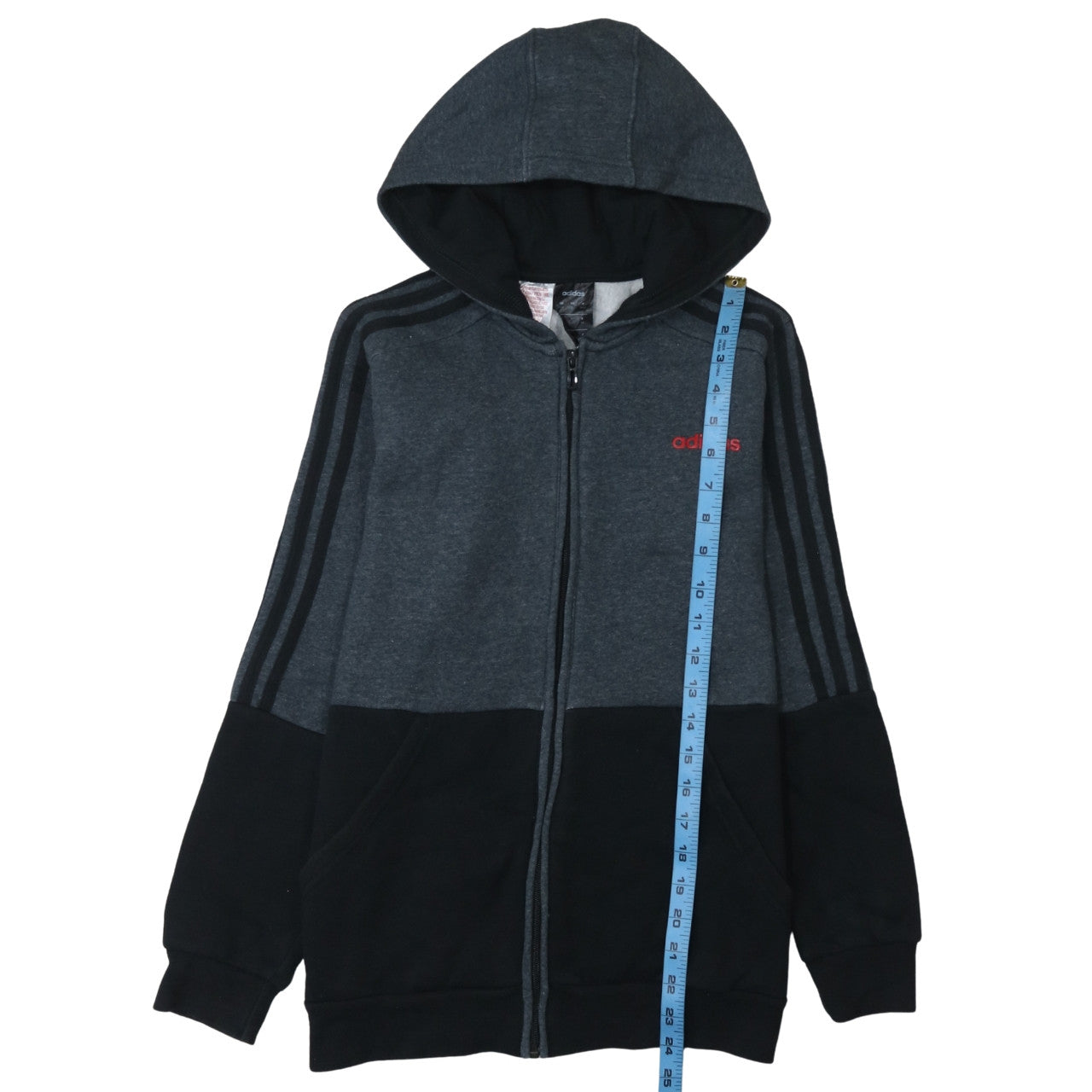 Adidas Boys Grey Black Full Zip Hoodie 13-14 Years Hooded Sweatshirt