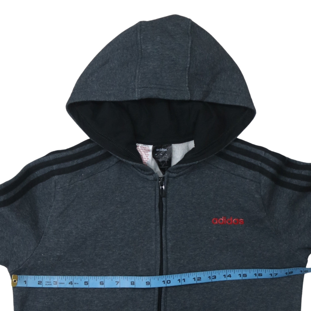Adidas Boys Grey Black Full Zip Hoodie 13-14 Years Hooded Sweatshirt