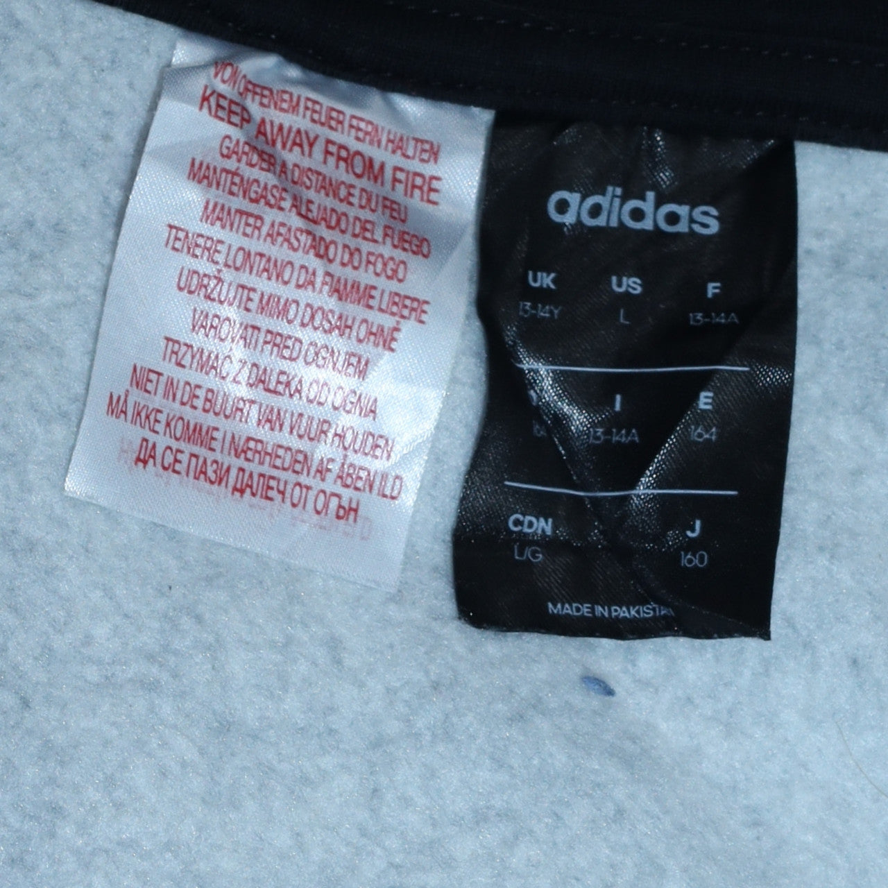 Adidas Boys Grey Black Full Zip Hoodie 13-14 Years Hooded Sweatshirt