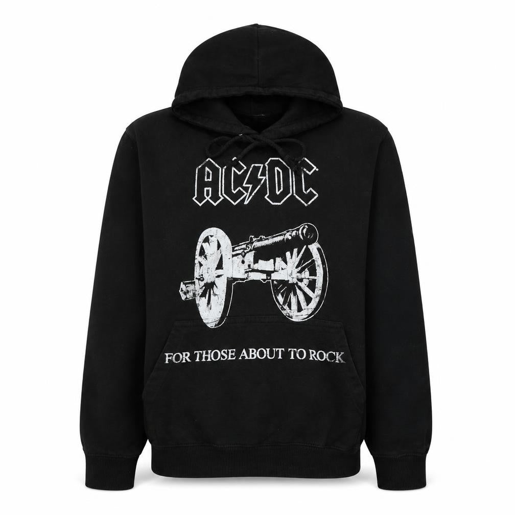Front view of AC/DC Men's Black Pullover Hoodie S Regular Rock Graphic Fleece