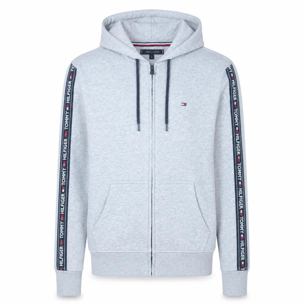 Tommy Hilfiger Men's Grey Full Zip Hoodie Size S Logo Tape
