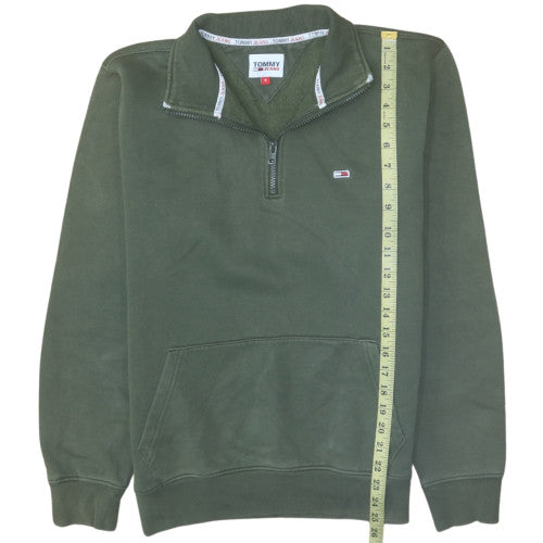 Tommy Jeans Men's Green 1/4 Zip Fleece Sweatshirt Size S