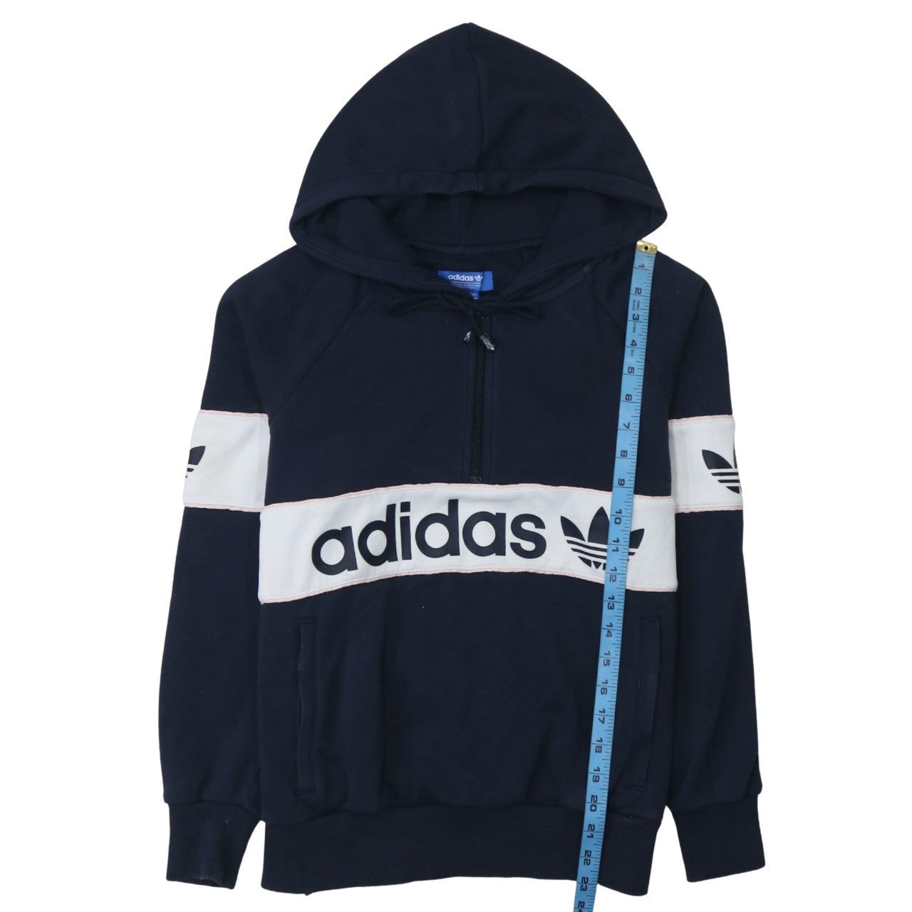 Adidas Womens Navy Blue 1/2 Zip Hooded Sweatshirt Size L
