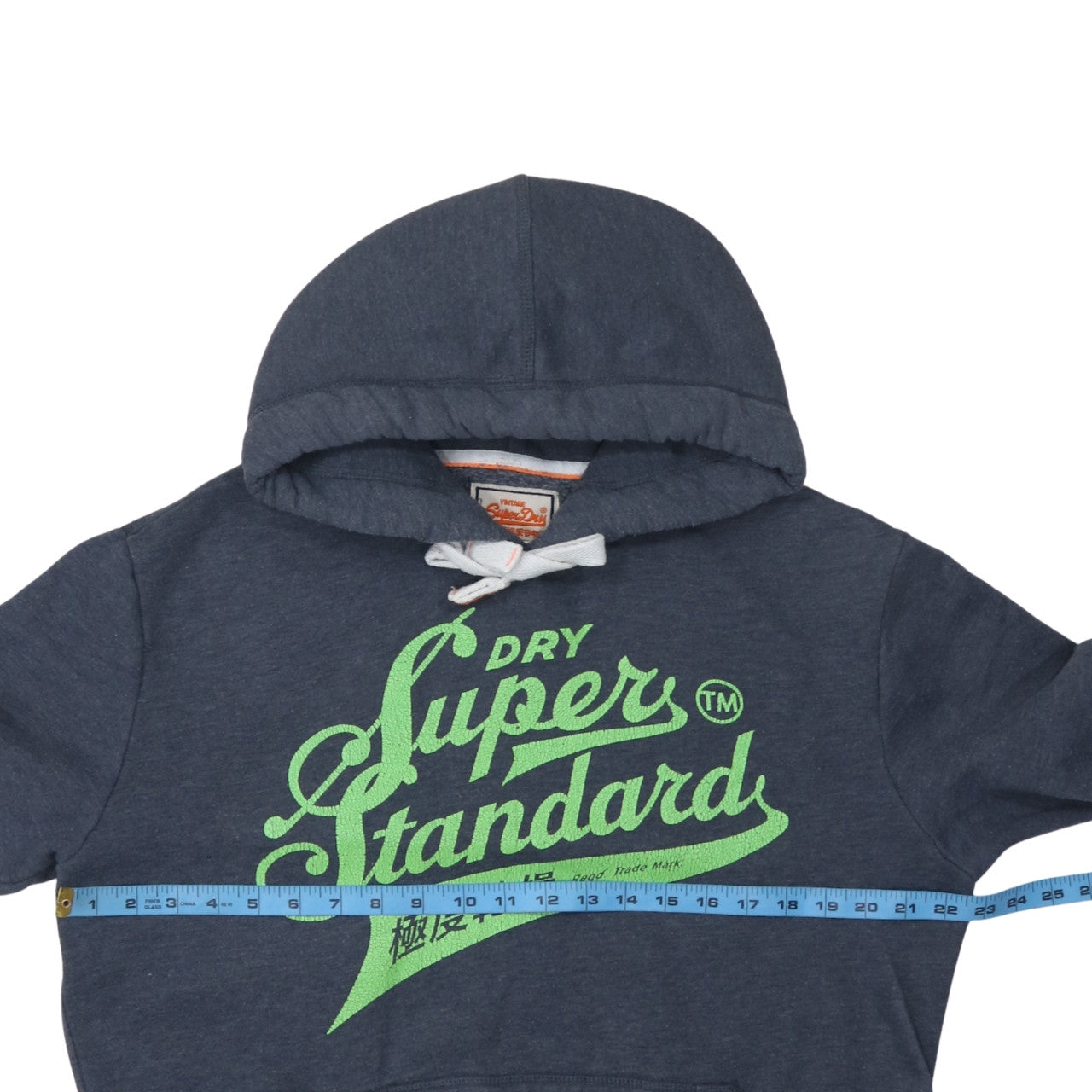 Superdry Mens Blue Pullover Hoodie Large Graphic Logo Sweatshirt