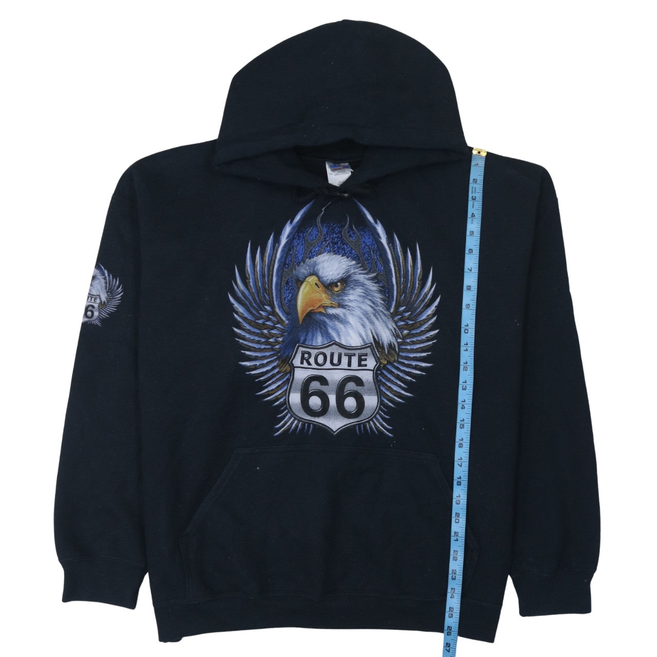 Gildan Men’s Black XL Pullover Hoodie Route 66 Eagle Graphic Heavyweight