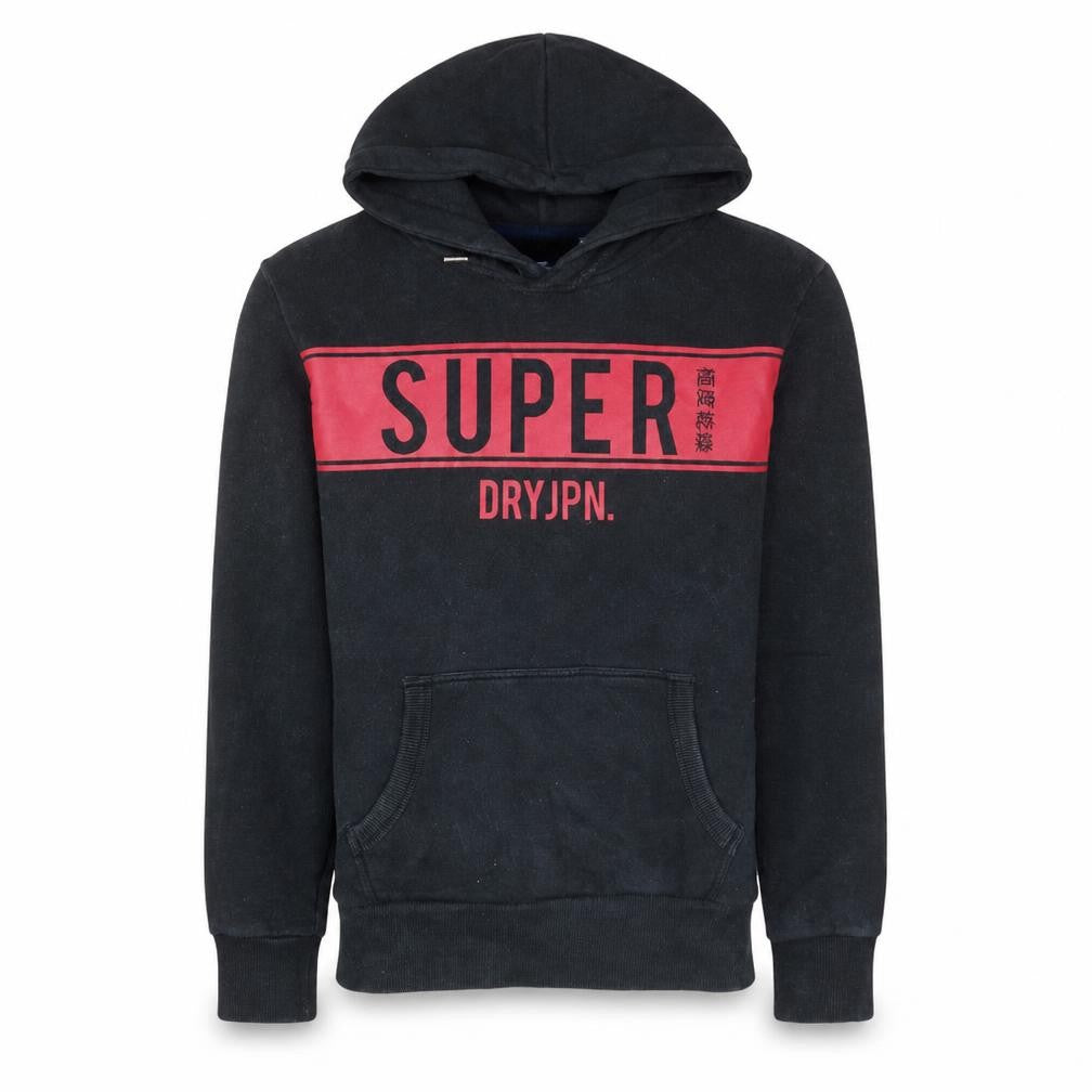 Superdry Men's Black Pullover Hoodie Size S Graphic Logo Fleece