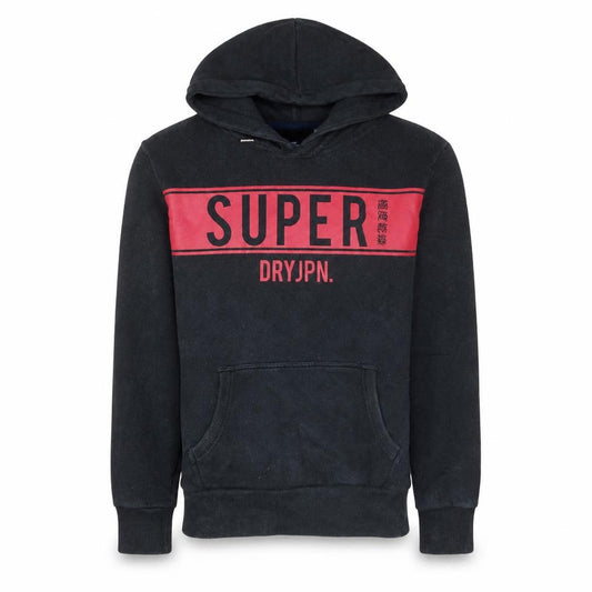 Superdry Men's Black Pullover Hoodie Size S Graphic Logo Fleece