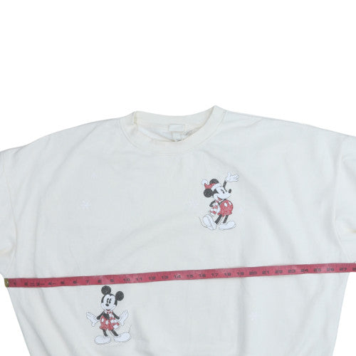 H&M Women White Disney Sweatshirt Medium Minnie Embroidered Pullover