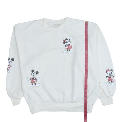 H&M Women White Disney Sweatshirt Medium Minnie Embroidered Pullover