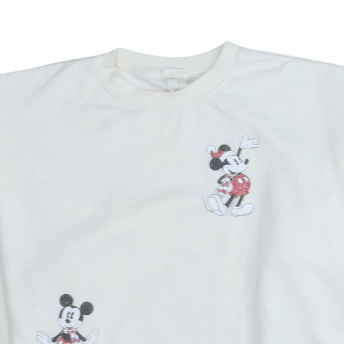 H&M Women White Disney Sweatshirt Medium Minnie Embroidered Pullover