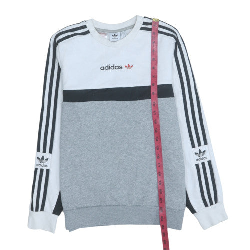 Adidas Mens Grey White Crew Neck Sweatshirt L Classic Logo Pullover